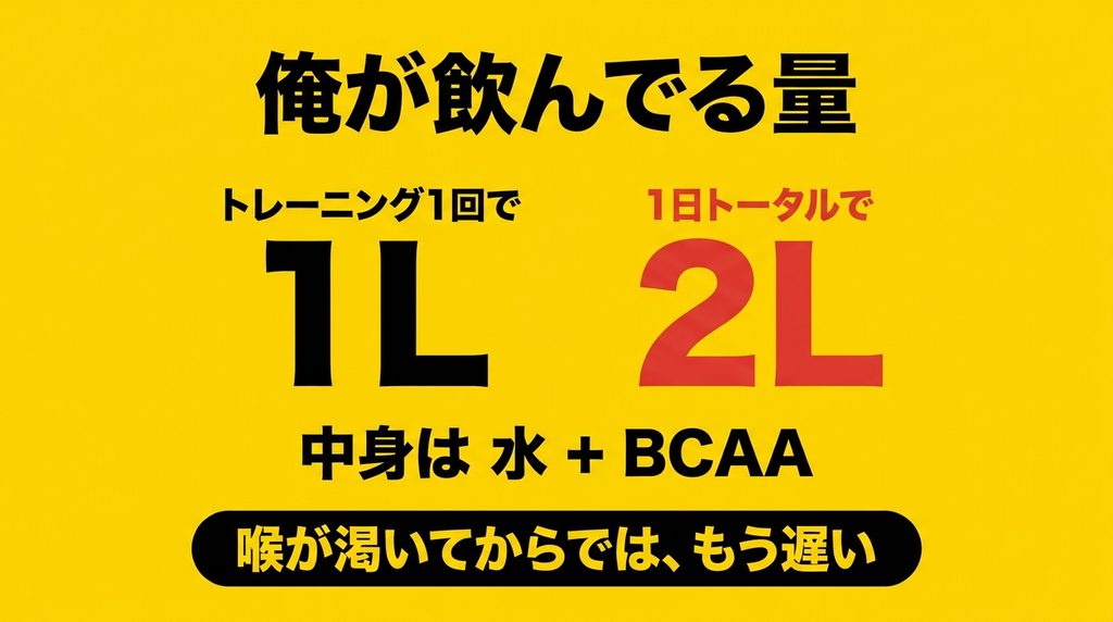 トレーニング1回で1リットル1日2リットルの水分を摂っている