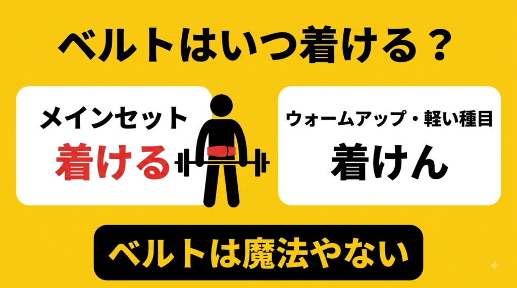 トレーニングベルトを着けるタイミングの使い分け