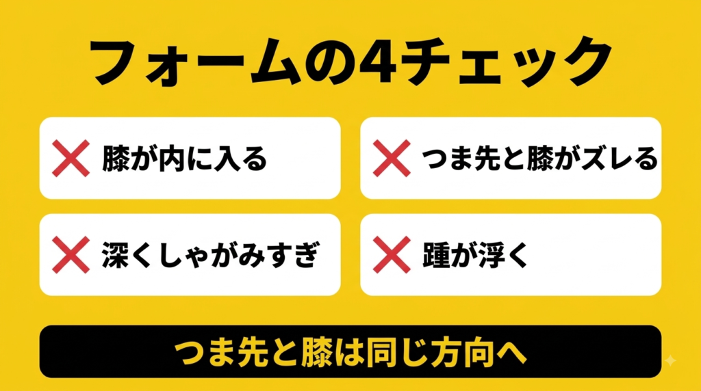 スクワットのフォームで確認すべき4つのポイント