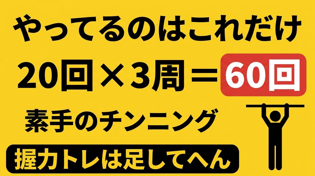 素手のチンニング20回3周で握力を作る