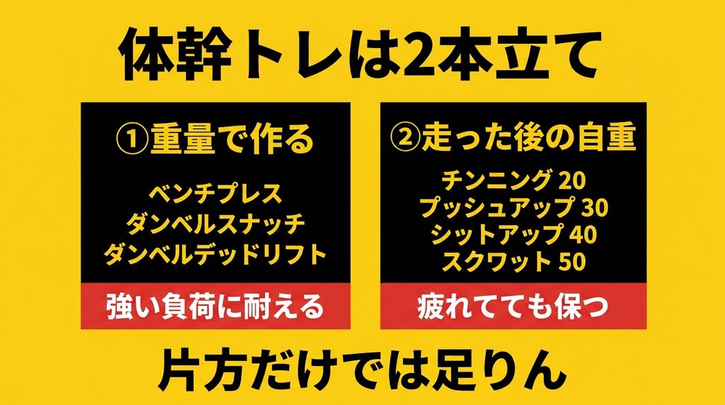 重量で作る体幹と自重で作る体幹の2本立て