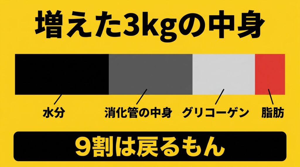 お盆で増えた体重3kgの内訳と脂肪の割合