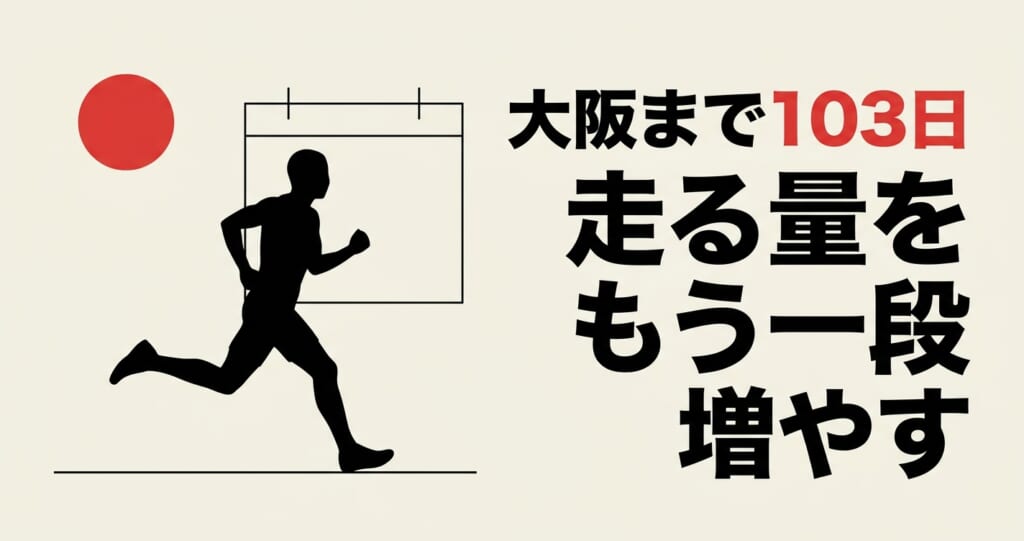 HYROX大阪まで103日となり走る量をもう一段増やすことを伝えるアイキャッチ画像