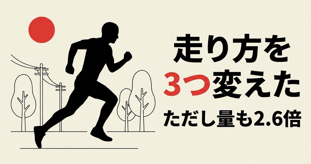 ランニングフォームを3つ変えたことと走る量を2.6倍にしたことを伝えるアイキャッチ画像