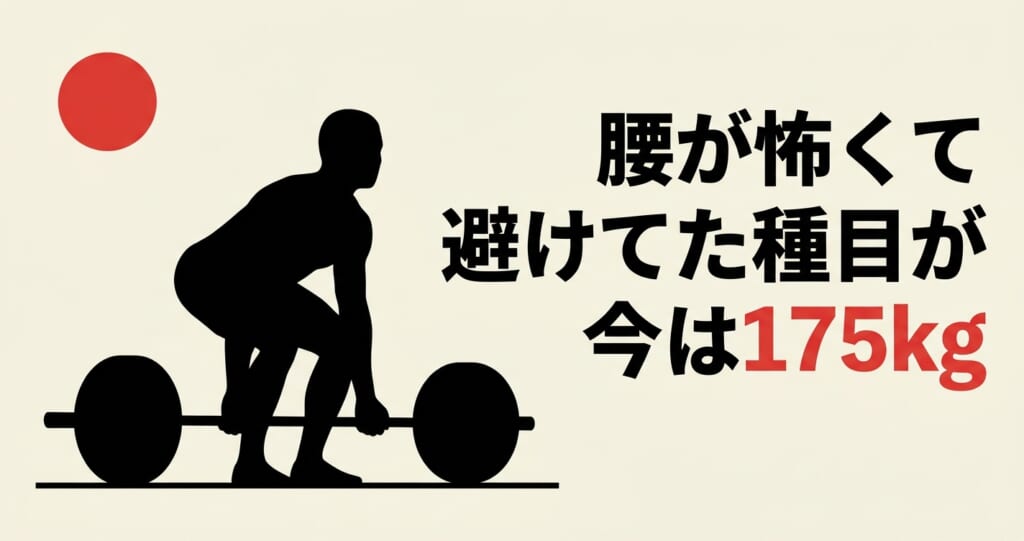 腰痛が怖くて避けていたデッドリフトが今は175kg挙がることを伝えるアイキャッチ画像